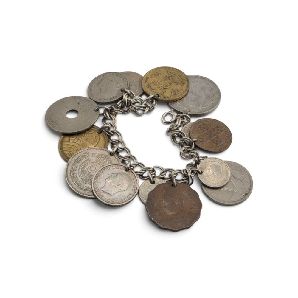 Vintage World Coin Charm Bracelet International Coins Egypt Greece UK 6.75"
